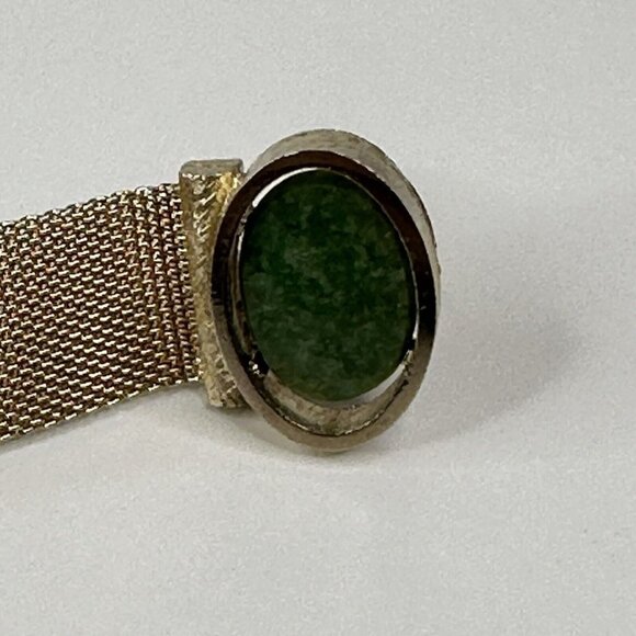 Dante Gold Tone Mesh Cufflinks & Tie Tack Set Green Stone Vintage Mens - Picture 4 of 8